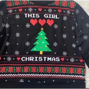 “This Girl Loves Christmas” Holiday Sweater Black Festive Pullover Girls XL